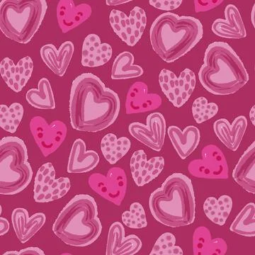 Seamless valentine day pattern background with mixed pink heart and smile fac Stock Illustration