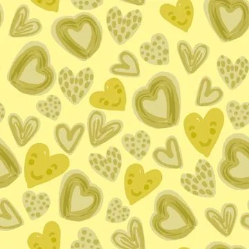 Seamless valentine day pattern background with mixed yellow heart and smile f Stock Illustration