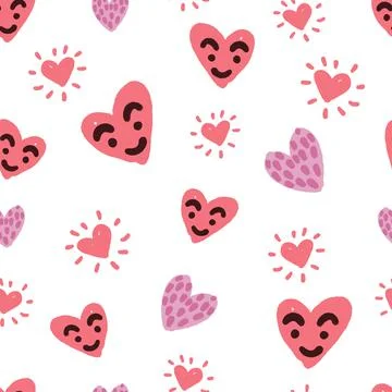 Seamless valentine day pattern background with pink cute heart charactor , va Stock Illustration