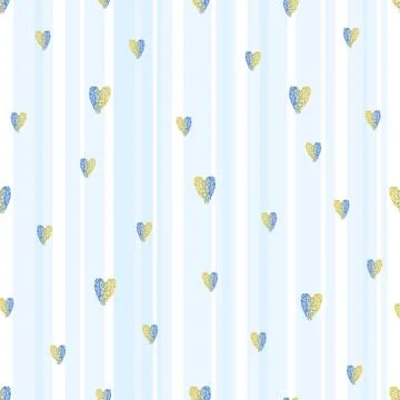 Seamless valentine day pattern on blue stripe background with glitter heart , Stock Illustration