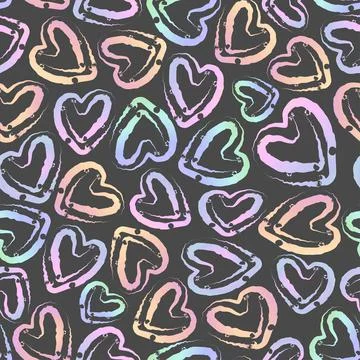 Seamless valentine day pattern on grey background with colourful heart shape  Stock Illustration