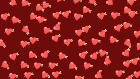 Seamless Valentine Day Pattern of Red Hearts Pierced by Cupid Arrows Background Stock Footage 345539909
