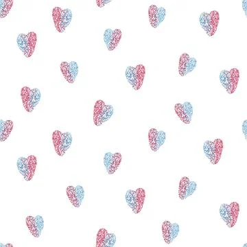 Seamless valentine pattern background with glitter blue and pink heart , wink Stock Illustration