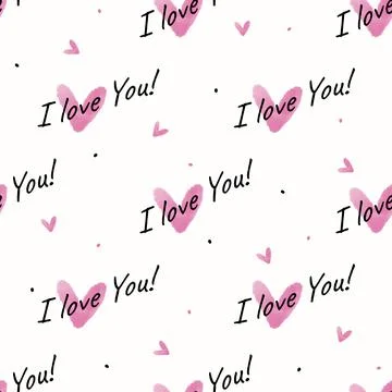 Seamless valentine pattern background with  pink heart and words , I love you 스톡 일러스트