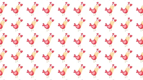 Seamless Valentine pattern with cute birds and red hearts on white background Stock-Footage 345539839