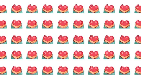 Seamless Valentine Pattern of Cute Heart Shaped Cakes on White Background Stock Footage 345539879