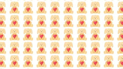Seamless Valentine Pattern with Cute Plush Puppies Holding Red Hearts Stock Footage 345540026