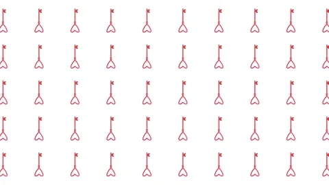 Seamless Valentine Pattern Featuring Red Heart Shaped Keys on White Background Stock Footage 345539864