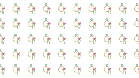 Seamless Valentine Pattern with Gold Diamond Engagement Rings and Ribbon Bows Stock Footage 345539846