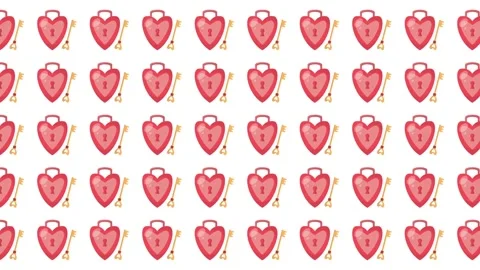 Seamless Valentine Pattern with Heart Shaped Padlocks and Golden Keys Background Stock Footage 345539874