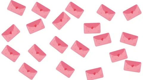 Seamless Valentine Pattern of Pink Envelopes with Red Hearts on White Background Stock Footage 345539641