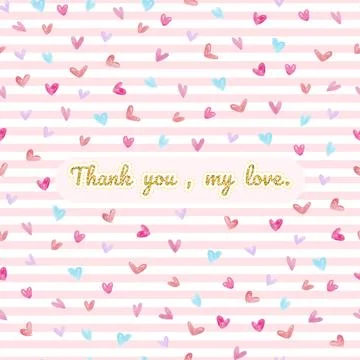 Seamless valentine pattern on stripe background with  heart and words , thank Stock Illustration