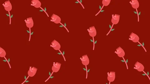 Seamless Valentine Pattern with Stylized Red Heart Flowers on Dark Background Stock Footage 345539924