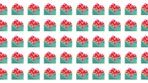 Seamless Valentine Pattern of Teal Envelopes Filled with Red Heart Balloons Stock Footage 345539871