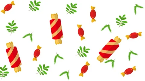 Seamless Valentine Pattern with Wrapped Red Candies and Green Leaves Background Stock Footage 345539949