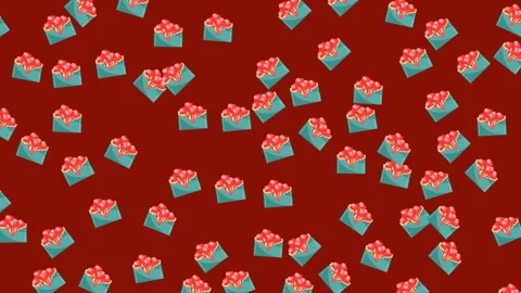 Seamless Valentine's Day Pattern of Blue Love Letter Envelopes with Red Hearts Stock Footage 345539925
