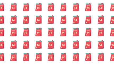 Seamless Valentine's Day Pattern with February 14 Calendar and Heart Symbols Stock Footage 345539894