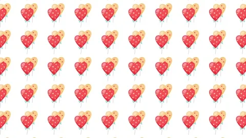 Seamless Valentine's Day Pattern with Heart Shaped Balloons and Polka Dot Stock Footage 345539854