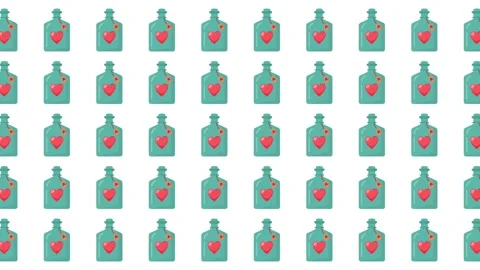Seamless Valentine's Day Pattern with Love Potion Bottles and Red Hearts Stock Footage 345539892