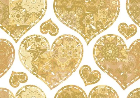 Seamless Valentine's Day pattern with patchwork hearts Stockillustratie