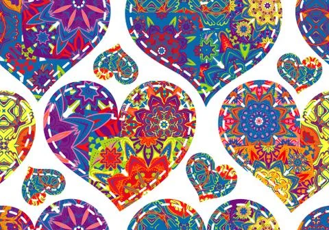 Seamless Valentine's Day pattern with patchwork hearts Stock Illustration