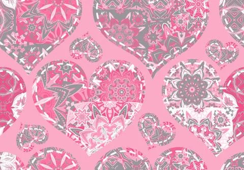 Seamless Valentine's Day pattern with patchwork hearts Stock Illustration