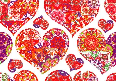 Seamless Valentine's Day pattern with patchwork hearts Stock Illustration
