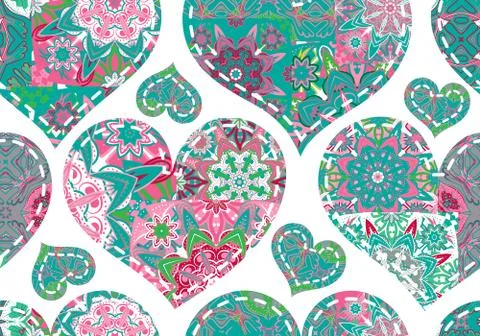 Seamless Valentine's Day pattern with patchwork hearts Stock Illustration