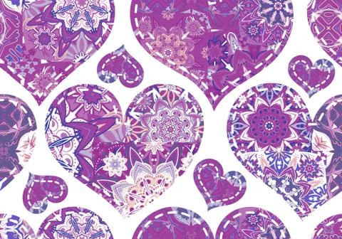 Seamless Valentine's Day pattern with patchwork hearts イラスト素材