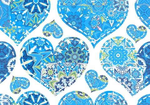 Seamless Valentine's Day pattern with patchwork hearts Stock Illustration