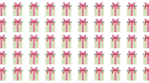 Seamless Valentine's Day Pattern with Polka Dot Gift Boxes and Pink Ribbons Stock Footage 345539856
