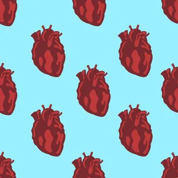 Seamless Valentines day pattern with realistic human Heart. For textiles. Stock Illustration