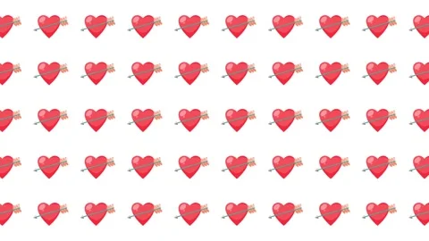 Seamless Valentine's Day Pattern with Red Hearts and Cupid Arrows on White Stock Footage 345539878