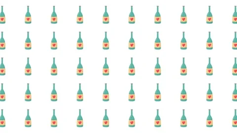 Seamless Valentine's Day Pattern with Wine Bottles and Hearts on White Stock Footage 345539895