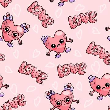 Seamless Valentino Day pattern on a pink background Stock Illustration