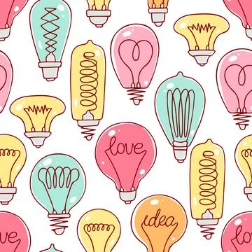Seamless varicolored lightbulbs Stock Illustration