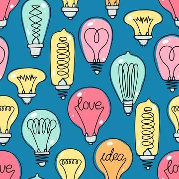 Seamless varicolored lightbulbs Stock Illustration