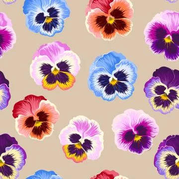 Seamless varicolored pansies Stock Illustration