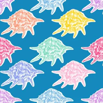 Seamless varicolored seashells Stock Illustration