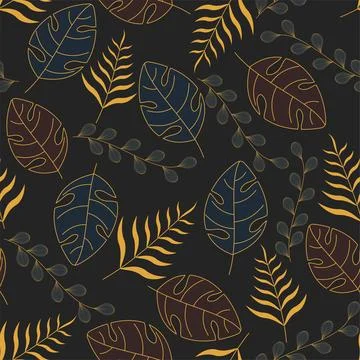 Seamless Various Leaves Pattern Background. Stock Illustration