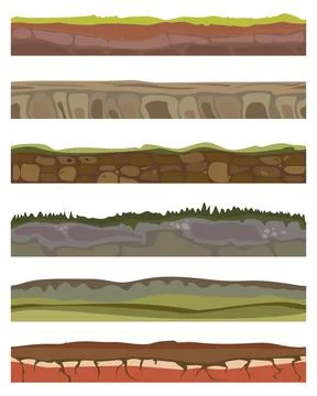 Seamless various sliced soil grounds for ui game. Soils foreground land area in Stock Illustration