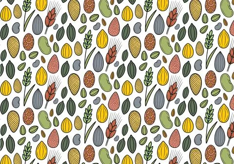 Seamless various vector seeds and grains pattern Stock Illustration