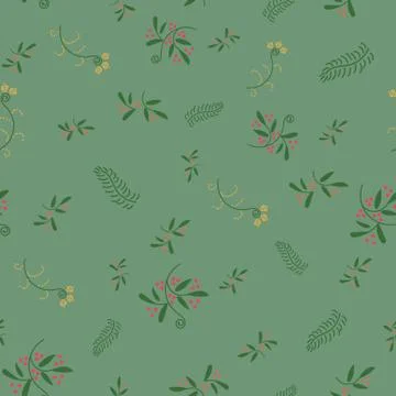 Seamless vecctor pattern with wild plants and flowers Stock Illustration