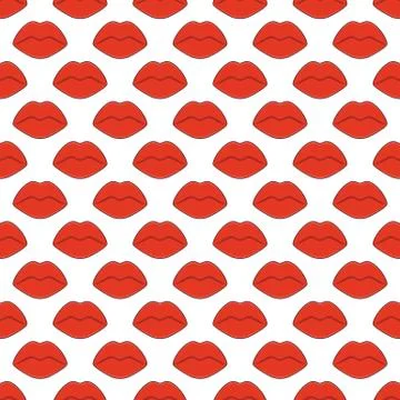 Seamless vecor pattern with red plump female lips Stock Illustration