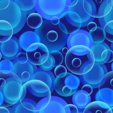 Seamless vector abstract background of transparent and blue stylized bubbles on Stock-Illustration