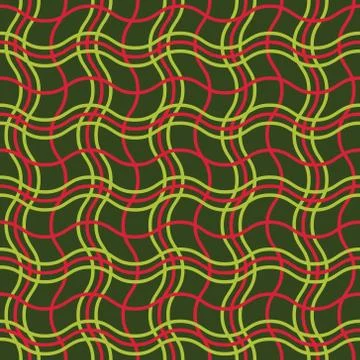 Seamless vector abstract pattern background. Red and green wavy lines on a da 스톡 일러스트