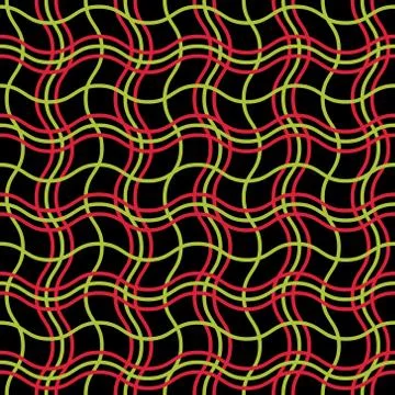 Seamless vector abstract pattern background. Red and light green wavy lines o Illustrazione stock