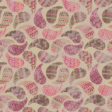 Seamless vector abstract pattern with tetured paisleys in pink colors Stockillustratie