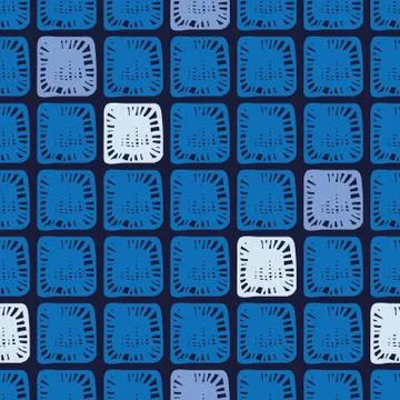 Seamless vector abstrat pattern with lay square shapes in indigo blue 스톡 일러스트