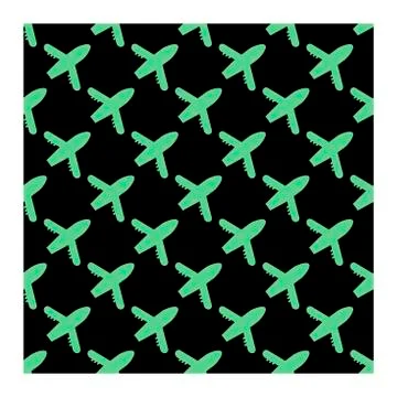 Seamless vector airplane pattern in green color. Flat simple style  Stock Illustration